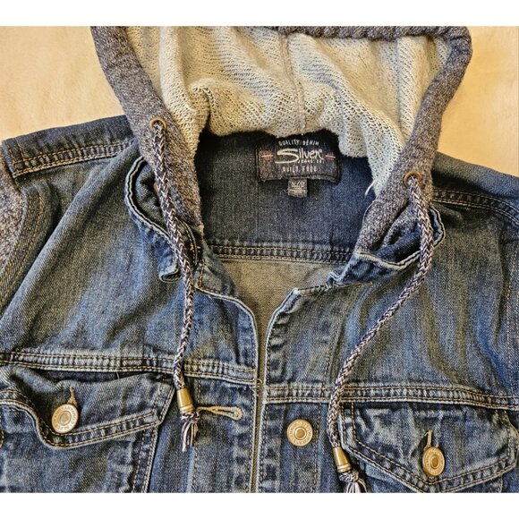 Silver Jeans Co. Women’s Hooded Jean Jacket - Size Large - Removable Hood - Picture 3 of 13
